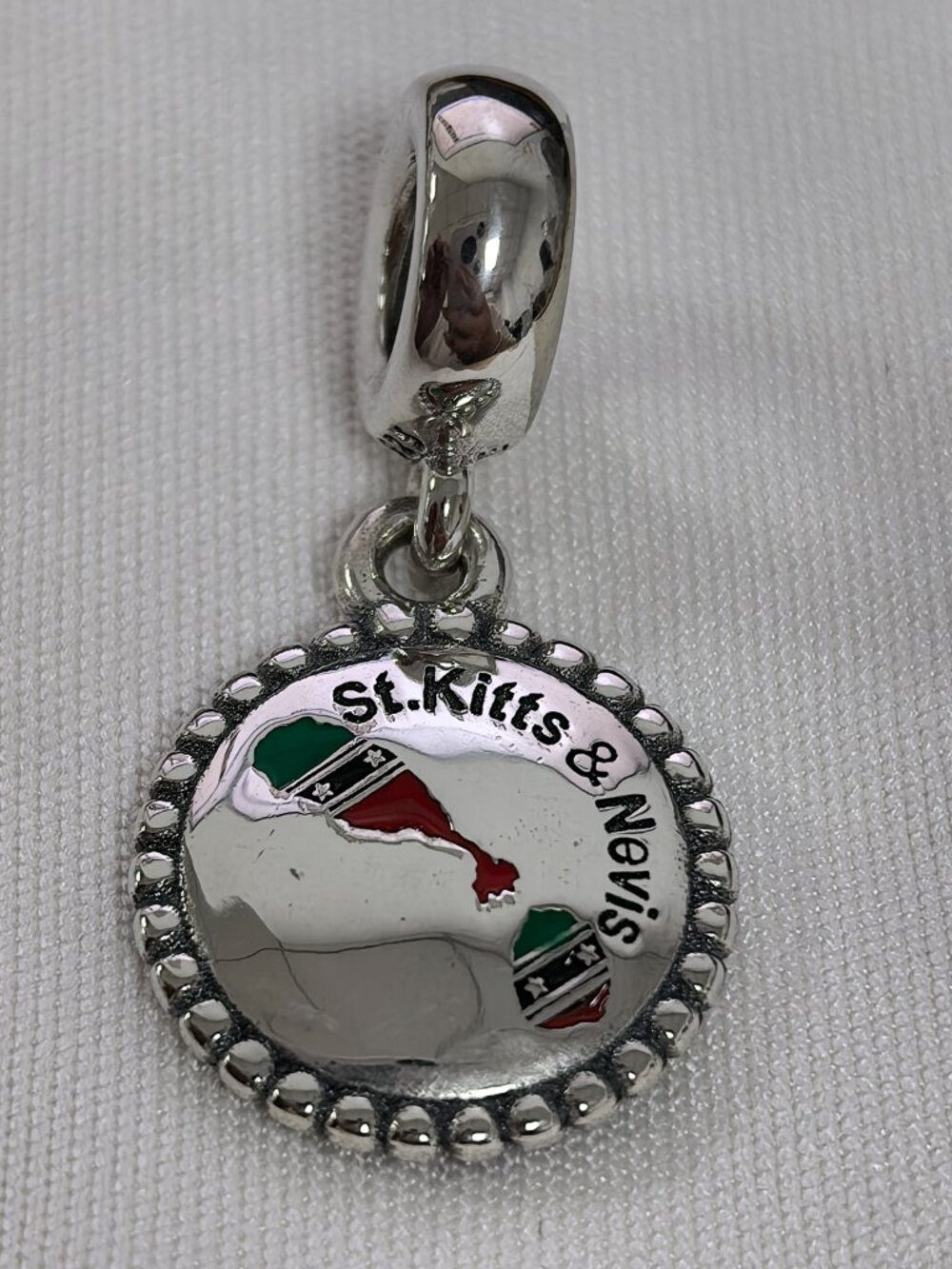 Pandora St. Kitta & Nevis Engravable Dangle Charm Pendant, S925 Silver Jewelry